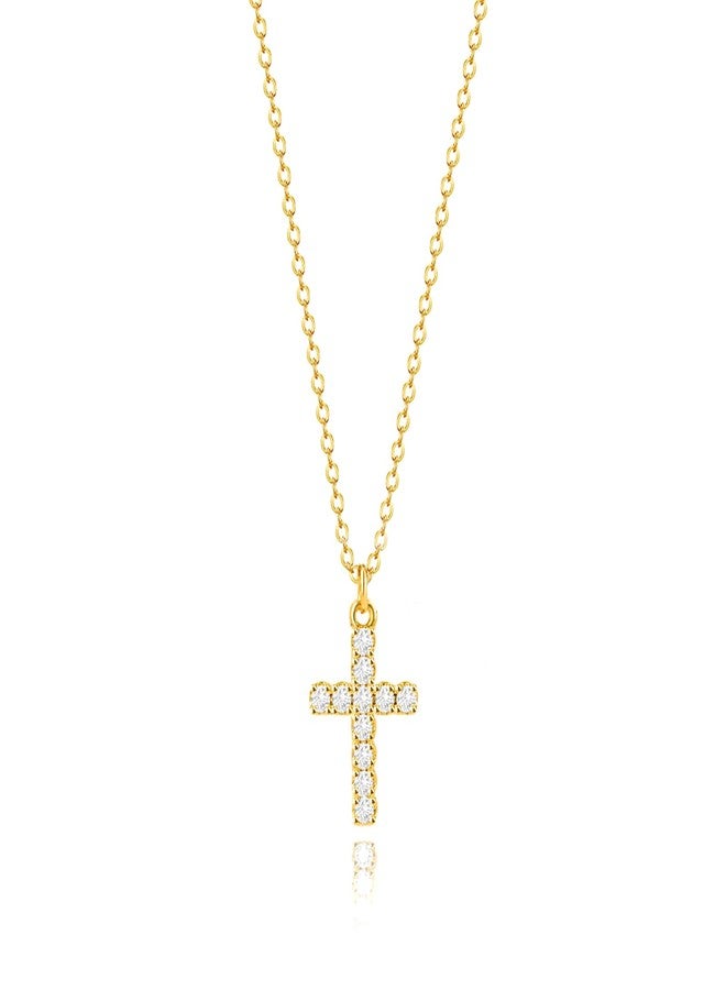 Zeffy Cross Necklace for Women 18k Gold Plated Cubic Zirconia Tiny Cross Pendant Necklace Simple Layered Cross Necklaces for Women - Image 1